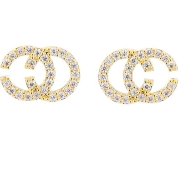 Small novelty earrings designer- inspired,  gold tone and bling. New with tags - Picture 1 of 3